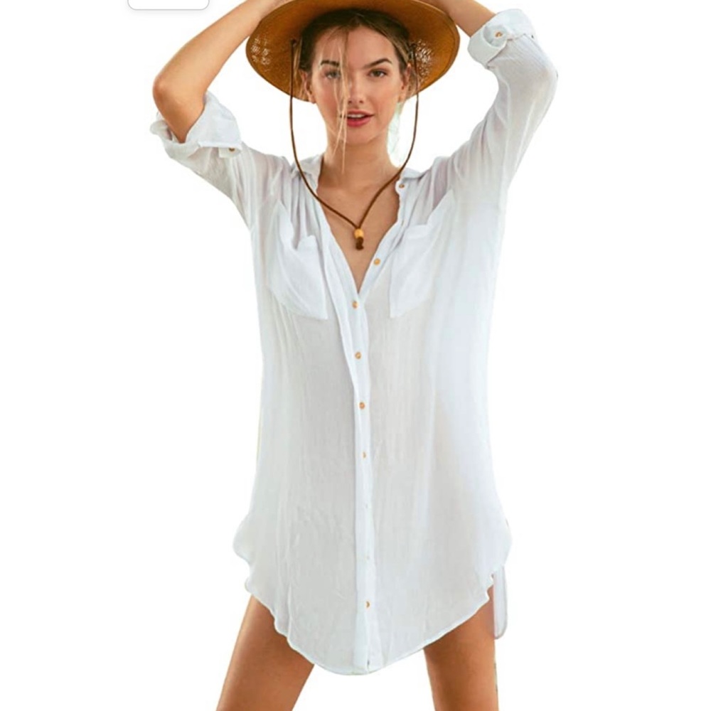 White Button Down Cover Up